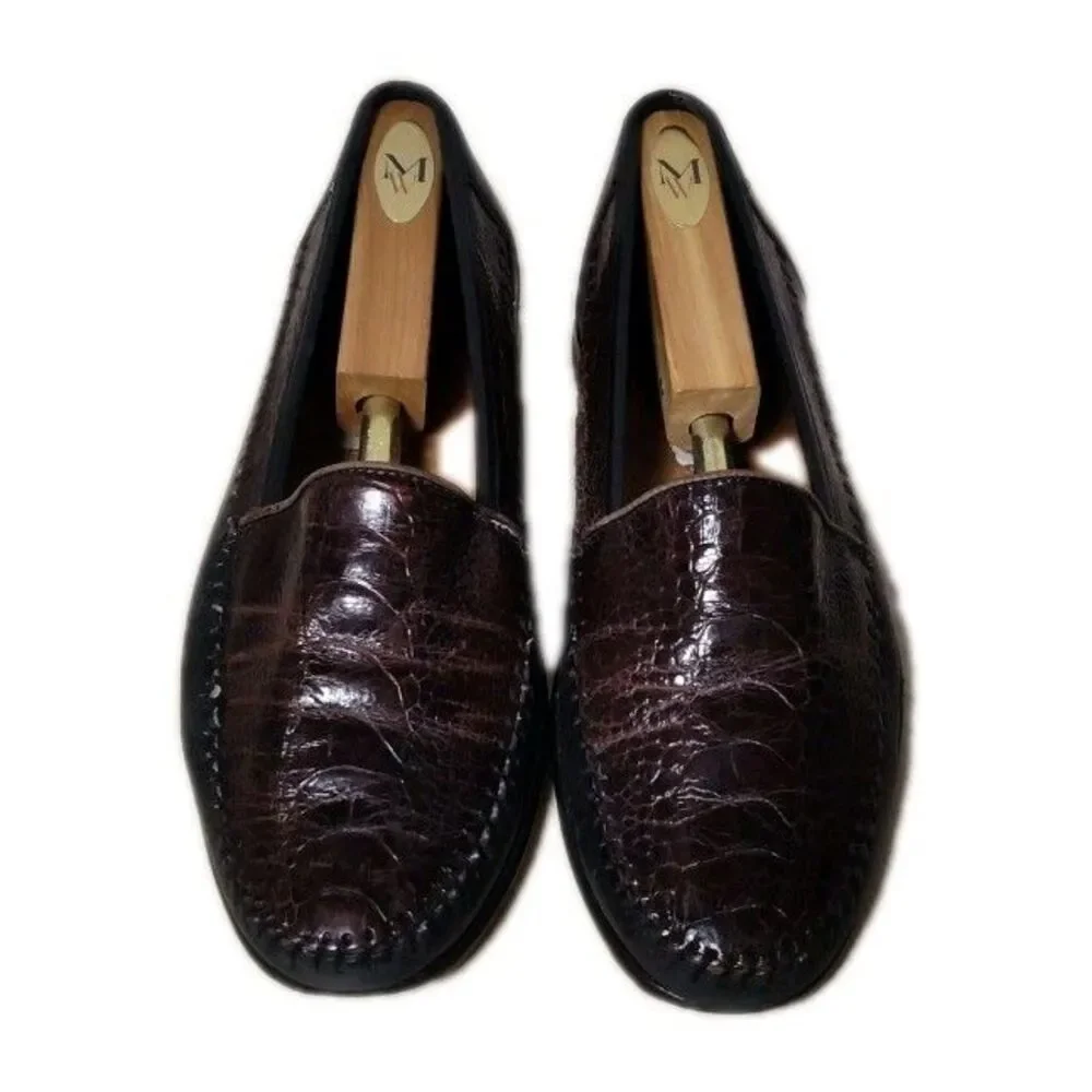 Belvedere Florence Brown Woven Leather Crocodile Toe Vamp Shoes Men's Size 9 M